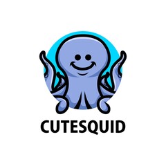 cute squid cartoon logo vector icon illustration
