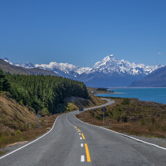 The road to Mount Cook, New Zealand. 