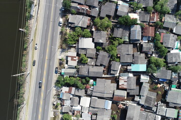 The Road villahouse  city forest aerial top view  