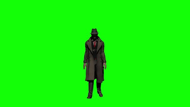Walking Detective in Trench Coat (Green Screen Shot)
