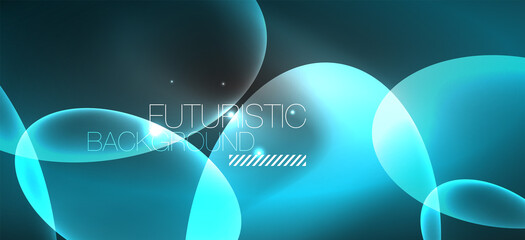 Neon ellipses abstract backgrounds. Shiny bright round shapes glowing in the dark. Vector futuristic illustrations for covers, banners, flyers and posters and other