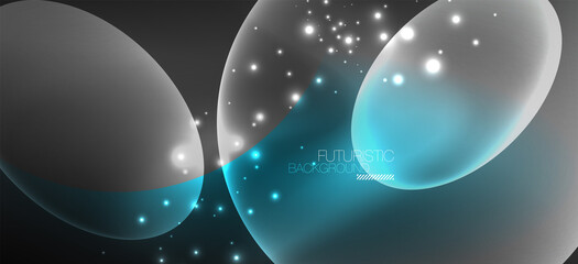 Neon ellipses abstract backgrounds. Shiny bright round shapes glowing in the dark. Vector futuristic illustrations for covers, banners, flyers and posters and other