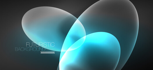 Neon ellipses abstract backgrounds. Shiny bright round shapes glowing in the dark. Vector futuristic illustrations for covers, banners, flyers and posters and other