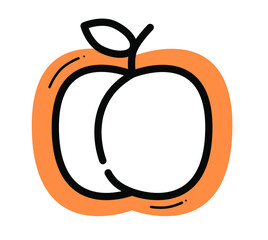 Peach icon on an orange background. Vector illustration