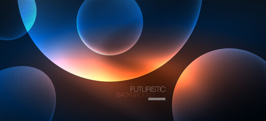 Neon ellipses abstract backgrounds. Shiny bright round shapes glowing in the dark. Vector futuristic illustrations for covers, banners, flyers and posters and other