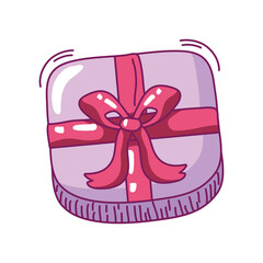 happy valentines day gift box with ribbon hand drawn style