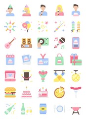 Birthday and party related flat icon set