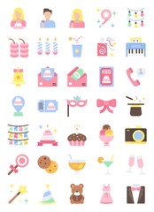 Birthday and party related flat icon set 2