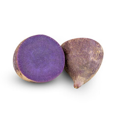 Purple Colored Sweet Potatoes on White background with clipping paths.