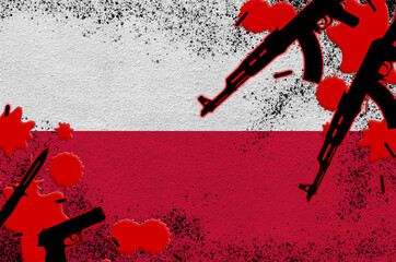 Poland flag and guns in red blood. Concept for terror attack and military operations