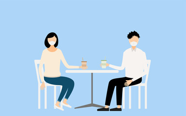 Obraz premium テラス席で飲食する外出中の人たち