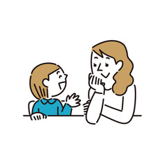 今日あった出来事を母親に話す女の子