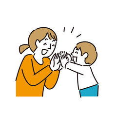 両手をタッチさせて喜ぶ親子