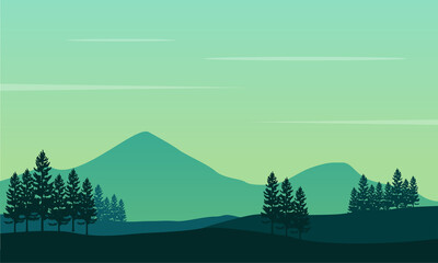 nice scenery of trees and mountains view in the morning. City vector