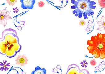春 夏 花　背景 フレーム　水彩 イラスト
