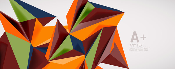 Vector triangle geometric backgrounds. Low poly 3d shape on light backdrop. Vector illustration for covers, banners, flyers and posters and other designs