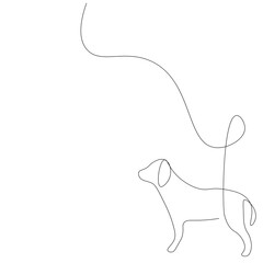 Dog silhouette line drawing on white background, vector illustration