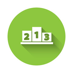 White Award over sports winner podium icon isolated with long shadow. Green circle button. Vector Illustration.