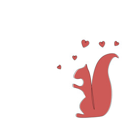 Valentines day greetings card with hearts and cute scuirrel love, vector illustration
