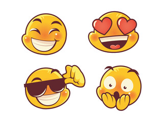 emoji faces expression funny happy love and surprised set