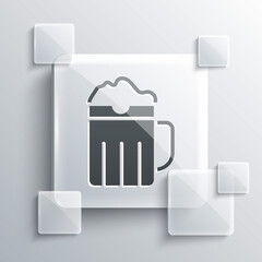 Grey Wooden beer mug icon isolated on grey background. Square glass panels. Vector.