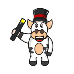 illustration of a cow mascot as a magician vector design eps 10