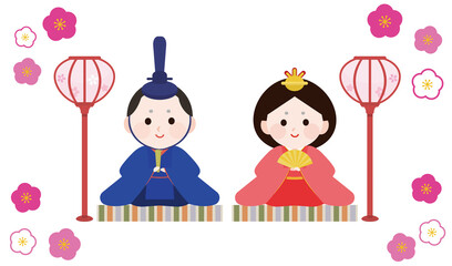 雛祭り　おひな様　桃の花　イラスト