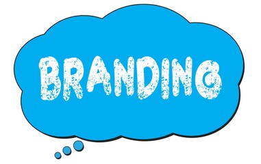 BRANDING text written on a blue thought bubble.