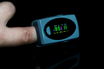 Pulse oximeter on finger is a good way to test blood oxygen level in case of virus infection of the lungs