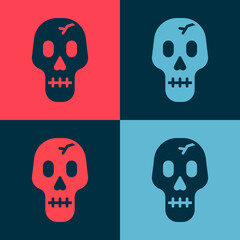 Pop art Skull icon isolated on color background. Happy Halloween party. Vector.