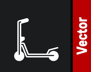 White Roller scooter for children icon isolated on black background. Kick scooter or balance bike. Vector.
