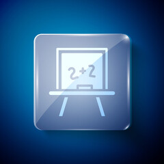 White Chalkboard icon isolated on blue background. School Blackboard sign. Square glass panels. Vector.
