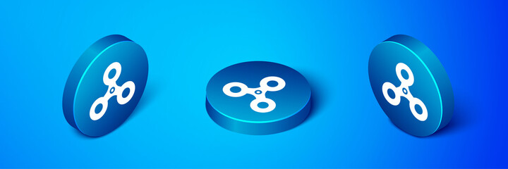 Isometric Fidget spinner icon isolated on blue background. Stress relieving toy. Trendy hand spinner. Blue circle button. Vector.