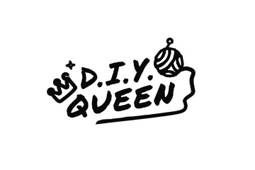 DIY QUEEN Poster Quote Paint Brush Inspiration Black Ink White Background