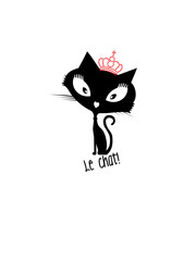 cartoon illustration of a cat with red crown