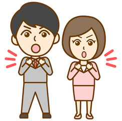 やる気に満ち溢れたスーツ姿の社会人男女の全身イラスト