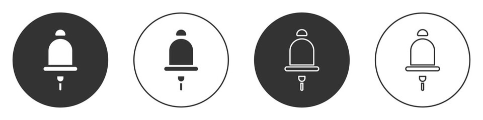 Black Ringing alarm bell icon isolated on white background. Fire alarm system. Service bell, handbell sign, notification symbol. Circle button. Vector.