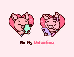 CUTE PIG CHATING AND FEELING HAPPY AND LOVELY. HAPPY VALENTINE DAY ILLUSTRATION