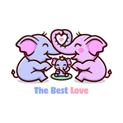CUTE ELEPHANT FAMILY SHARING LOVE. HAPPY VALENTINE DAY ILLUSTRATION