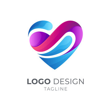 Love wave logo. Heart and wave logo concept
