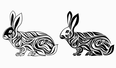 Nice rabbit Floral Ornament Decoration Vector. 
