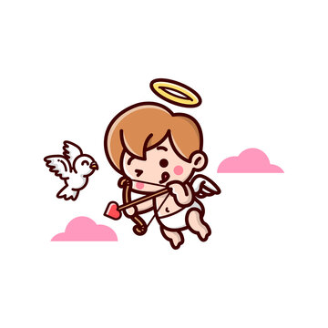 CUTE LITTLE CUPID FLYING AND BRING AN ARROW AND READY TO SHOOT. VALENTINE DAY ILLUSTRATION