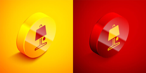 Isometric Table lamp icon isolated on orange and red background. Circle button. Vector.