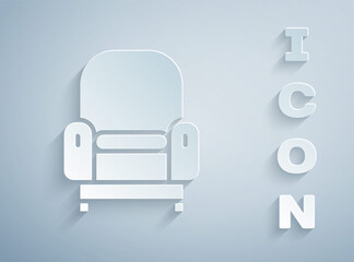 Paper cut Armchair icon isolated on grey background. Paper art style. Vector.