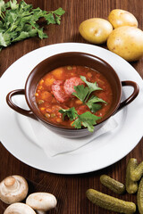 Still life with Solyanka. Restaurant service concept. Close-up.