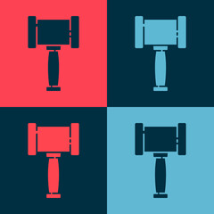 Pop art Judge gavel icon isolated on color background. Gavel for adjudication of sentences and bills, court, justice. Auction hammer. Vector.