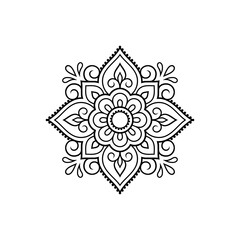 Circular pattern in form of mandala with flower for Henna, Mehndi, tattoo, decoration. Decorative ornament in ethnic oriental style. Outline doodle hand draw vector illustration.