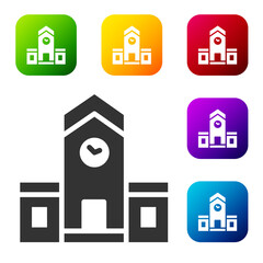 Black Railway station icon isolated on white background. Set icons in color square buttons. Vector.