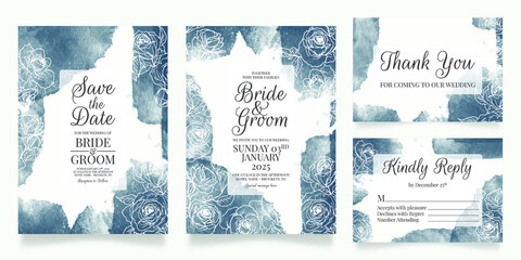 Fototapeta na wymiar Wedding invitation card template set with watercolor background