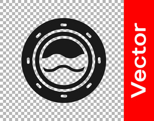 Black Ship porthole with rivets and seascape outside icon isolated on transparent background. Vector.